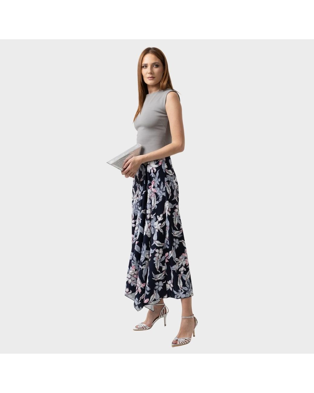 IZABELA MANDOIU Black Two-Tone Jersey Top Floral Midi Dress