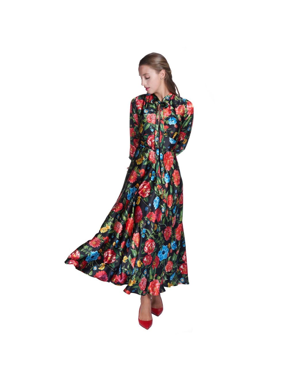 Sofia Tsereteli Red Multi Floral Silk Dress