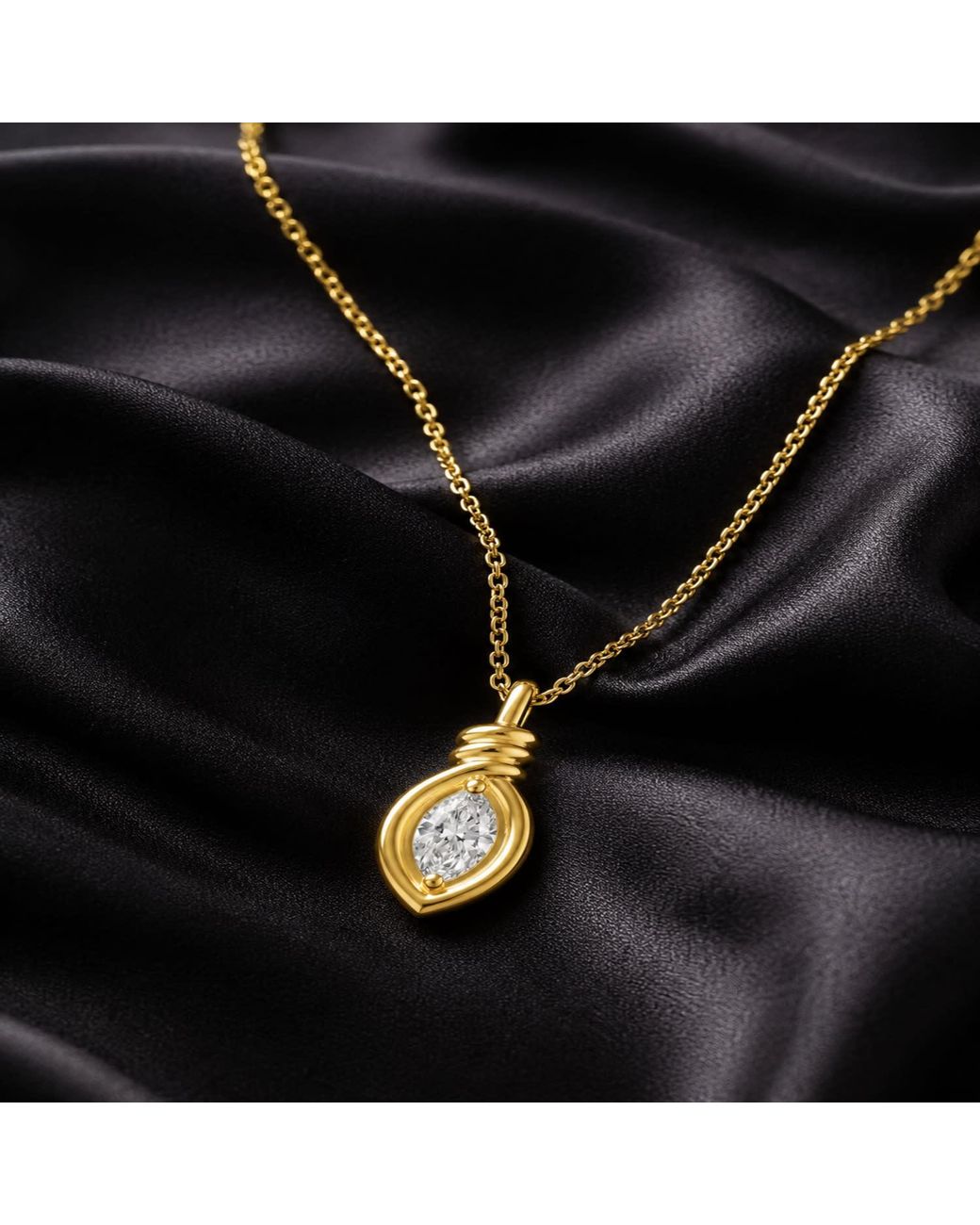 Artisan Metallic 14K Marquise Diamond Twisted Bail Pendant Necklace