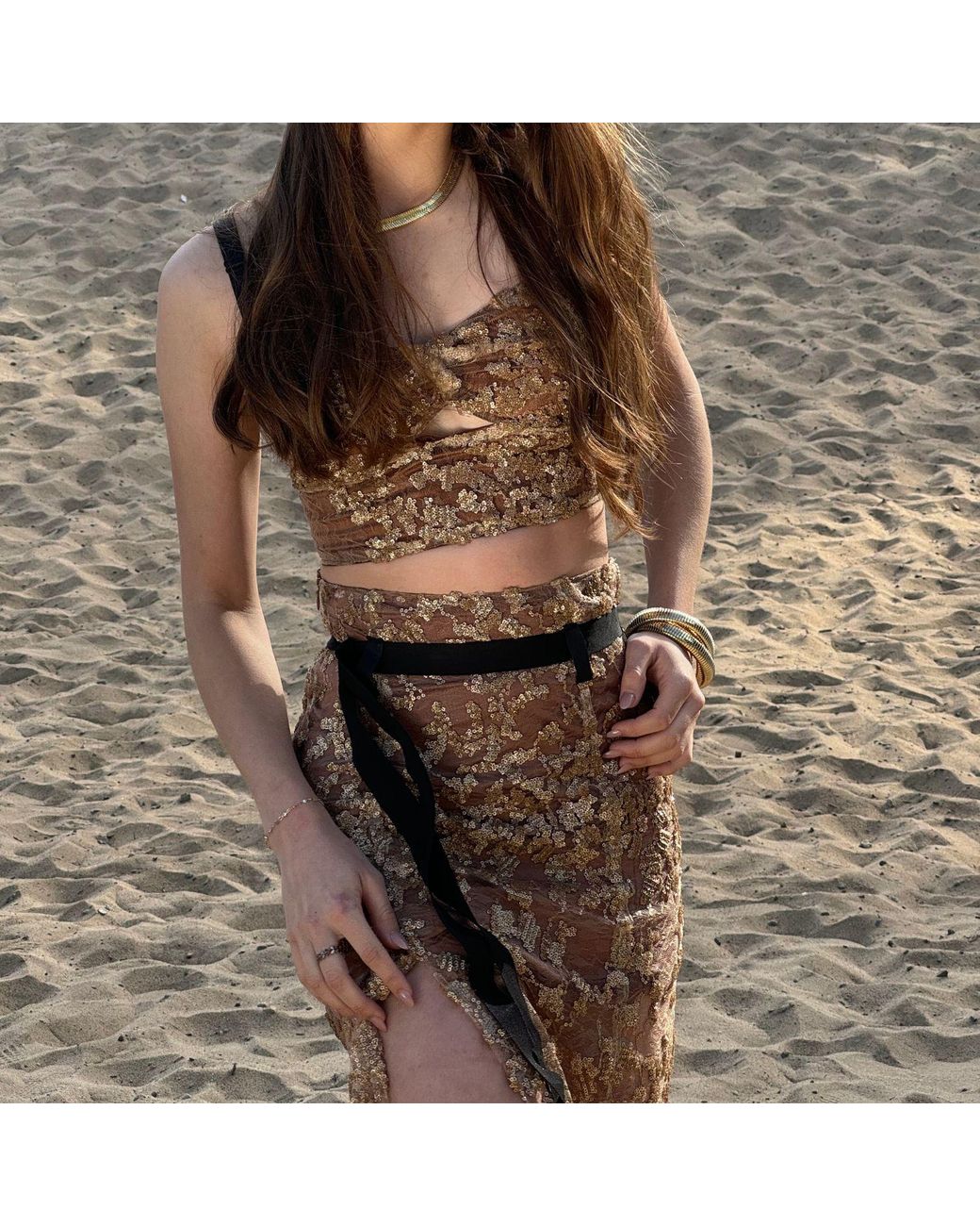 LAHIVE Natural Genevive Sequin Skirt