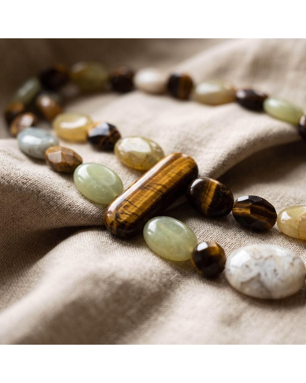 Saéa Metallic Vintage Tiger's Eye Prehnite And Jade Two-Strand Necklace