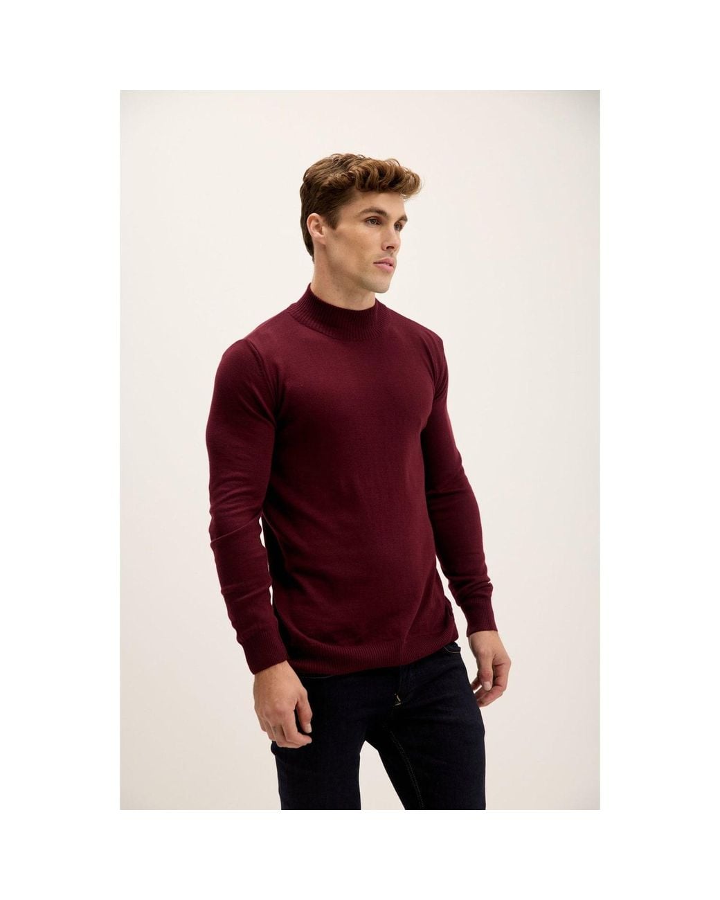 Ron Tomson Purple Mock Neck Relaxed Sweater for men