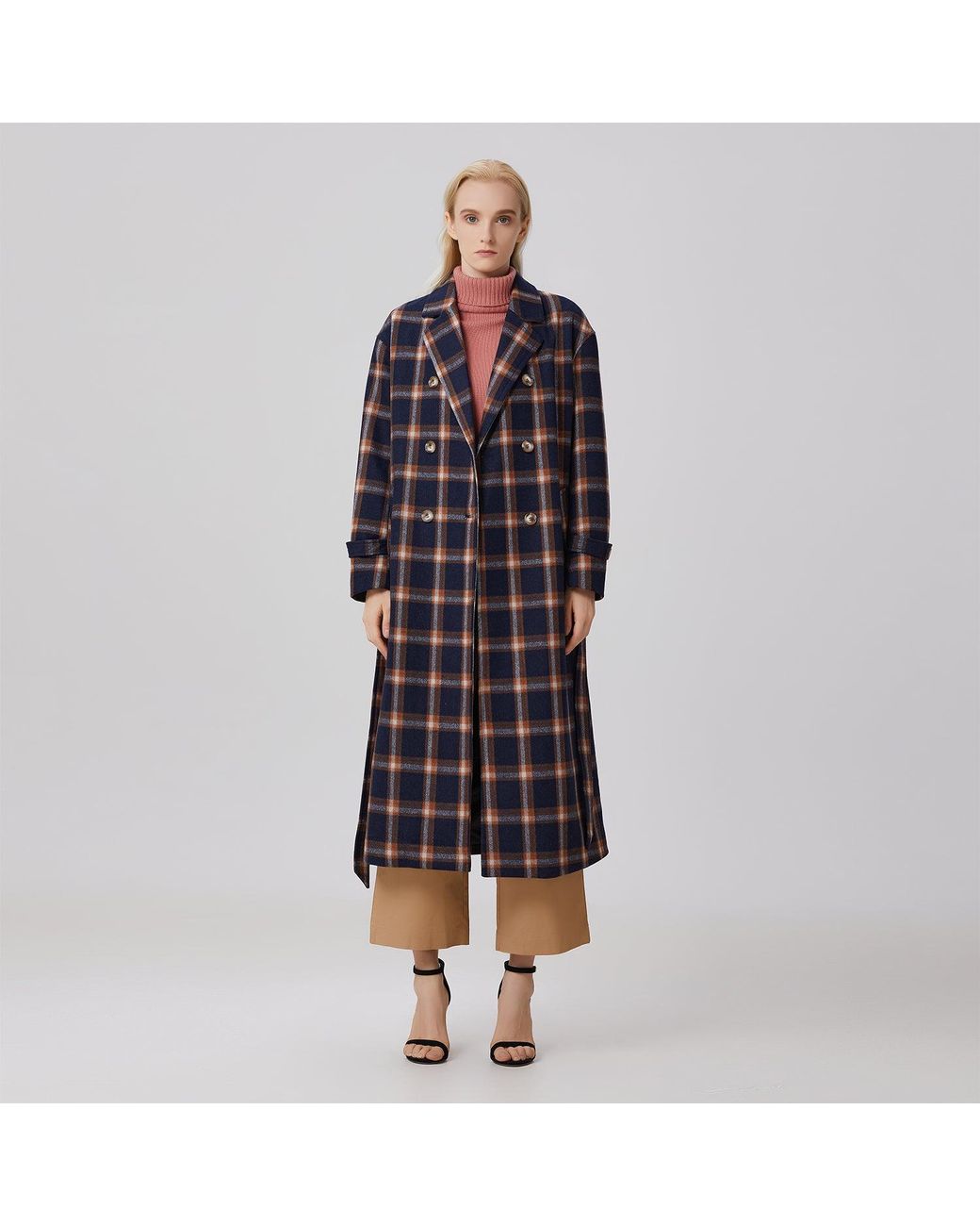 Smart and Joy Black Double Breasted Checks Coat