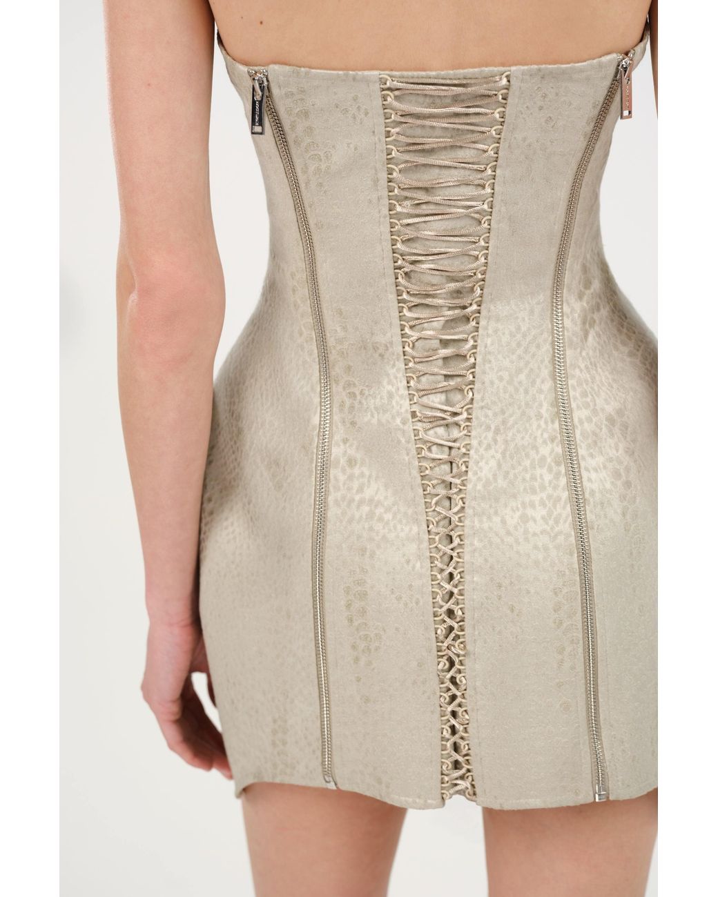 Nocturne Natural Snake-Print Boned Mini Corset Dress