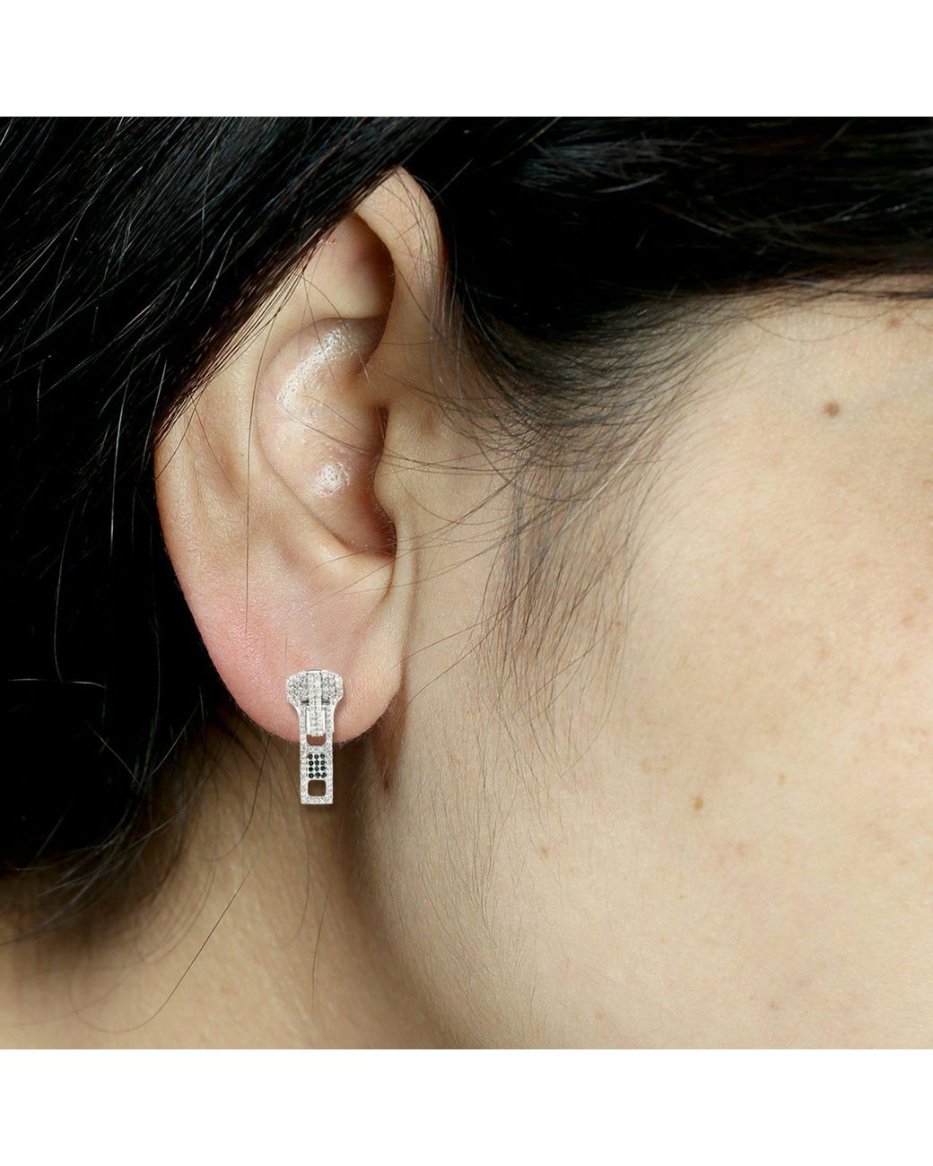 Artisan White 18k Gold In Pave Natural Diamond Zip Shape Designer Dangle Earrings