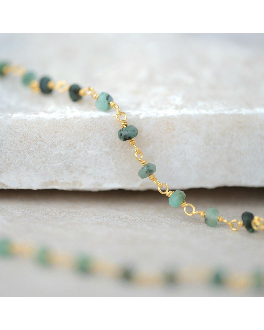 Sophelia Metallic Raw Emerald Beaded Delicate Plated Necklace
