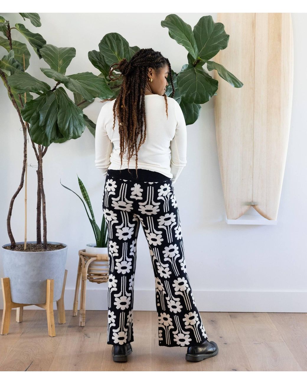 Known Supply Black High Waisted Floral Sweater Pants