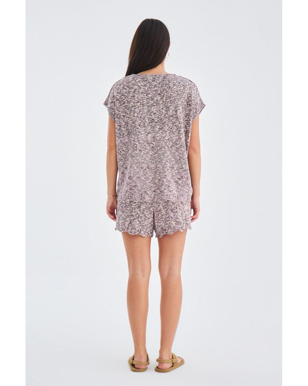 Peraluna Purple Renge Knitted Blouse & Shorts Matching Set