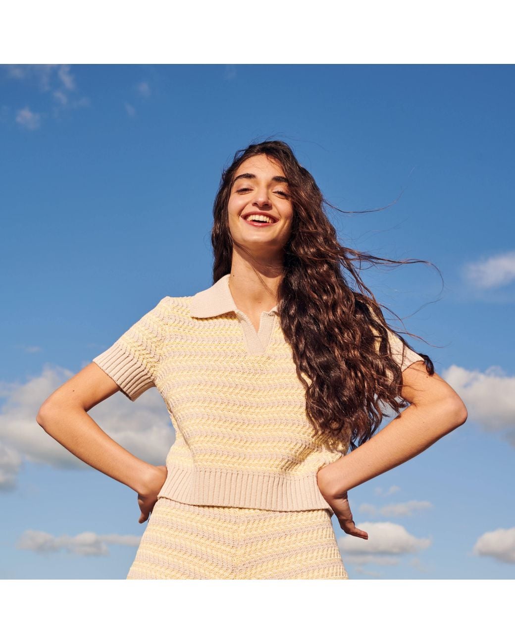 Gigi Knitwear Natural Neutrals Stripe Polo Top