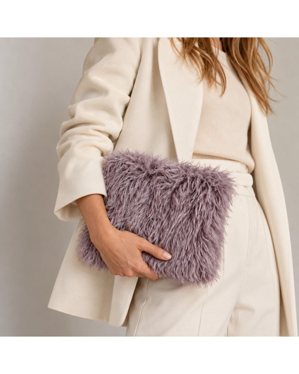 Nuvv Collection Purple Hand Made Lilac Shaggy Textured Clutch Bag