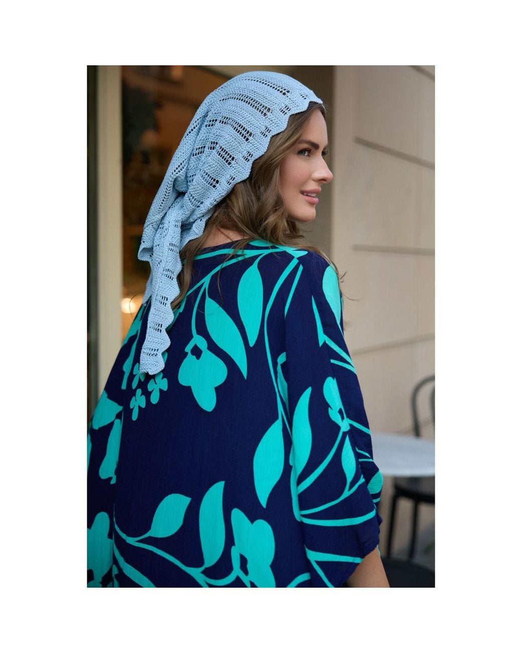 Saachi Blue Knitted Triangle Light Bandana