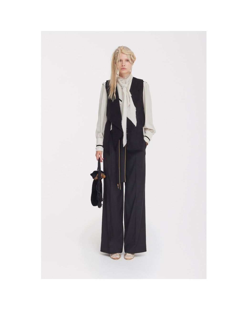 Julia Allert Black Longline Asymmetric Wrap Velvet Vest –