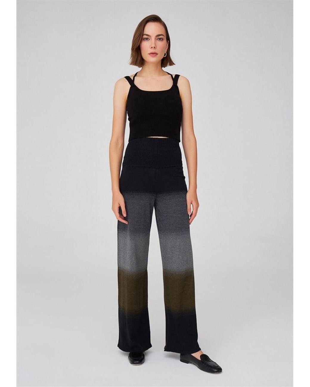 Peraluna Blue Color Transition Bell Bottom High-Waisted Knit Trousers