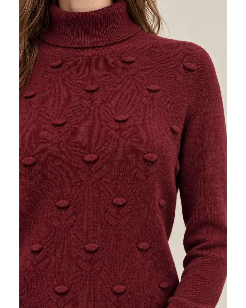 James Lakeland Red Burgundy Floral Roll Neck Jumper