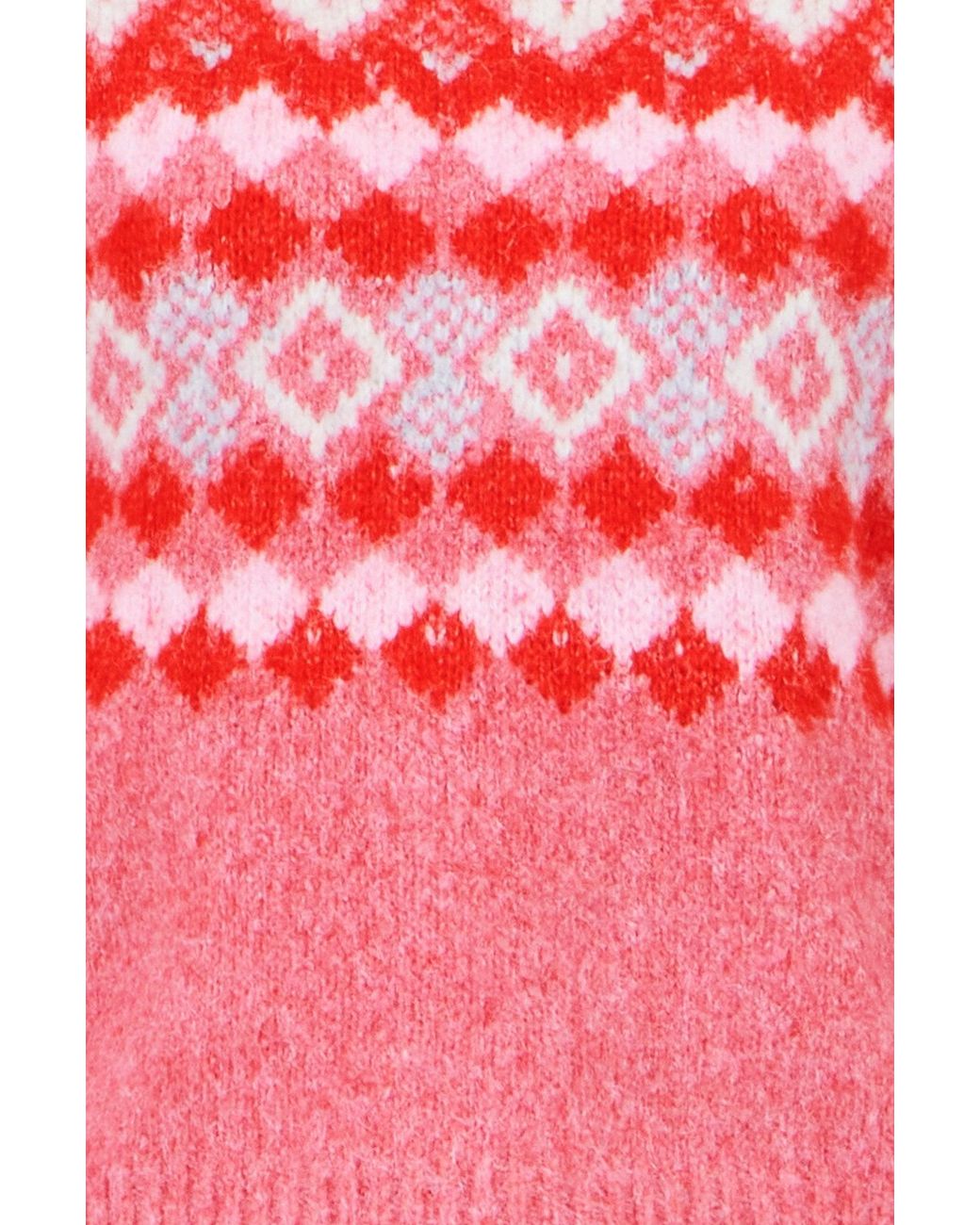 Yumi' Red Fairisle Wool Blend Relaxed Jumper