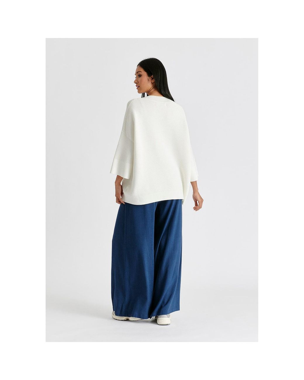 Paisie White Mock Neck Cropped Sleeve Ribbed Jumper