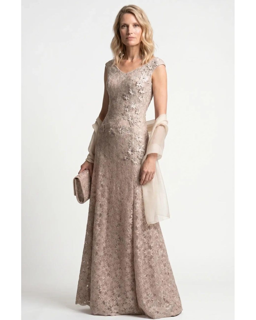 Luna Fashion House Natural Neutrals Maxi Lace Gown, Bruna