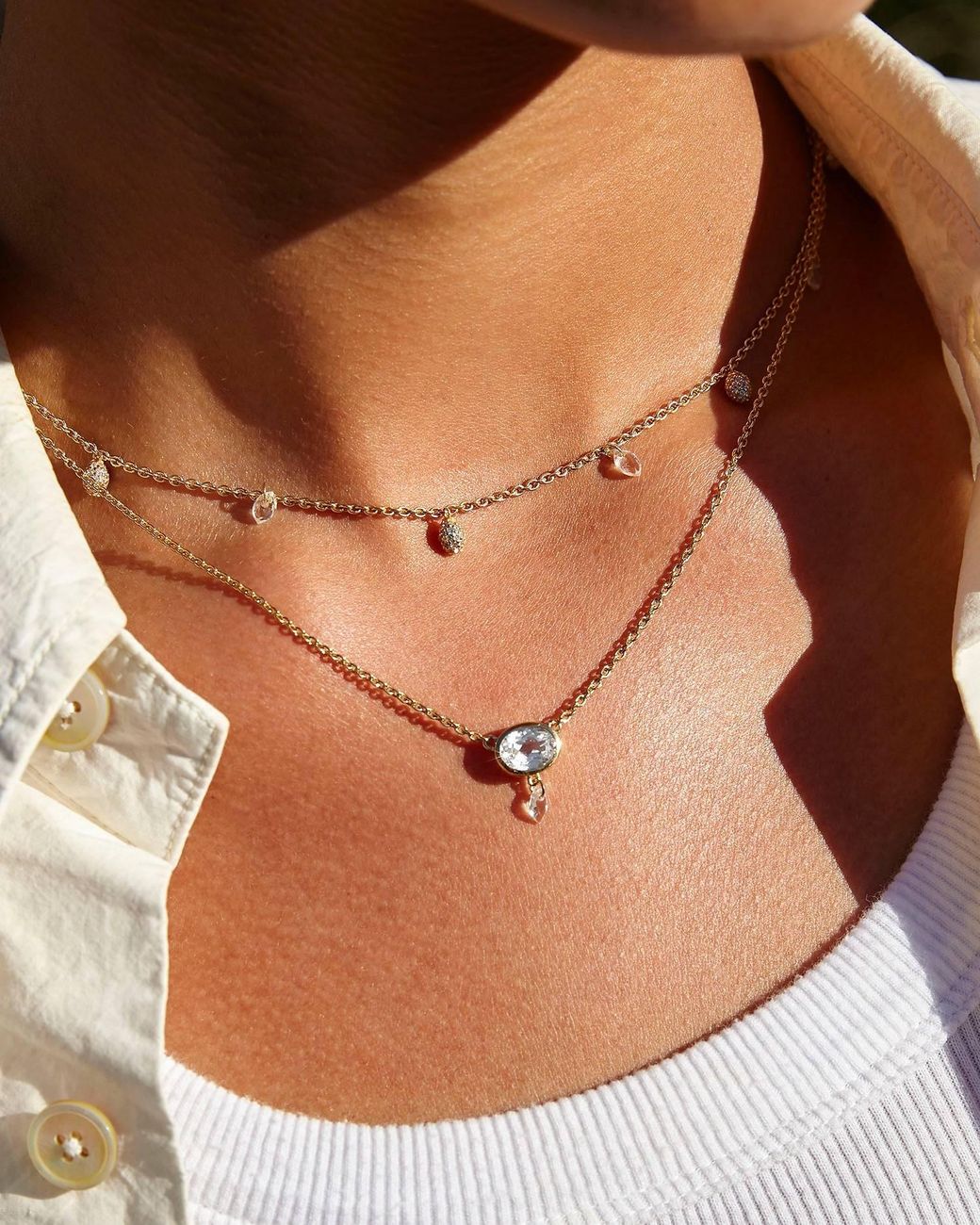 Stone Fruit Metallic Pit Necklace