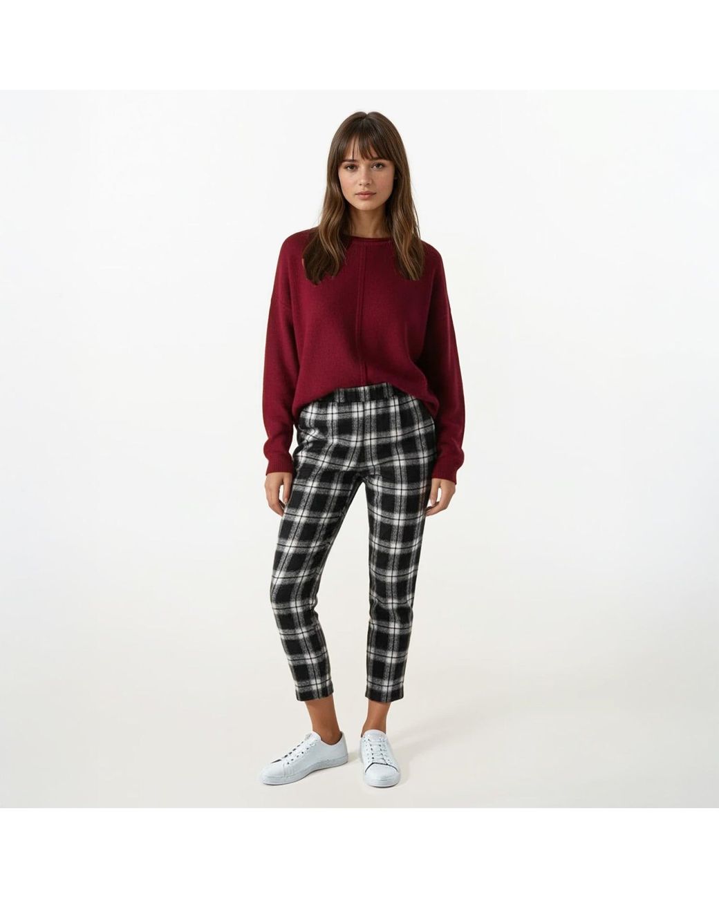 Haris Cotton Red Knitted Long Sleeved Blouse Bordeaux