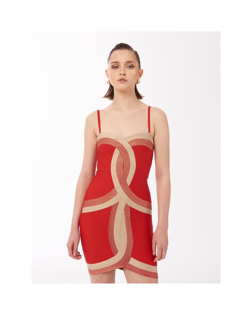 Sour Figs Red Contrast Panel Bandage Mini Dress