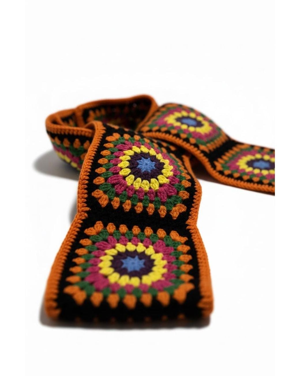 Ana Chic Orange Sunburst Granny Square Handmade Crochet Scarf