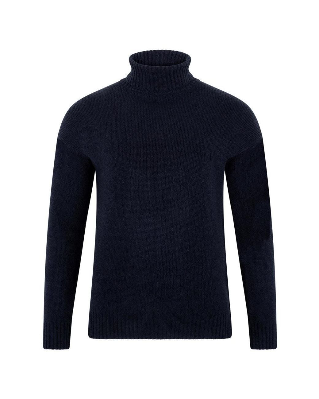 Paul James Knitwear Blue Merino Alessandro Cashmere Submariner Roll Neck Jumper for men