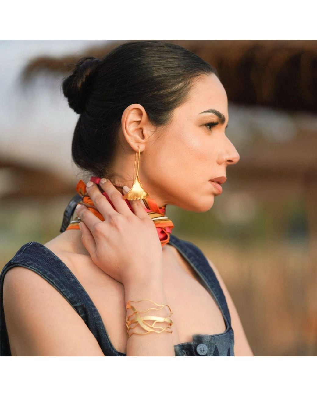 Meraki by Rashmi Bajaj Yellow Ginko Grace Plated Dangle Drop Earrings