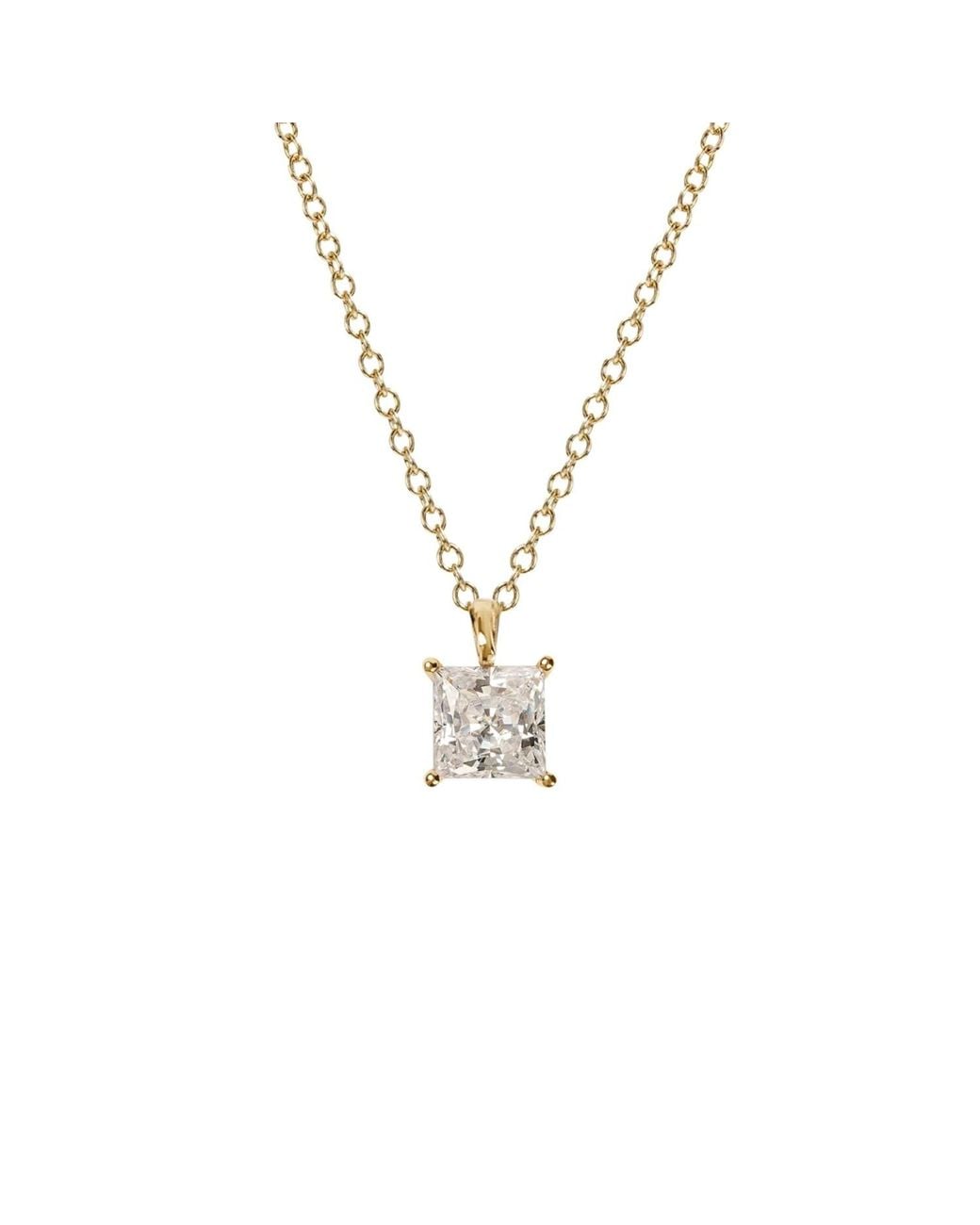 Diamonbliss Metallic Embellished Swarovski Stone Plated Sterling Solitaire Princess Cut Pendant Necklace One Carat