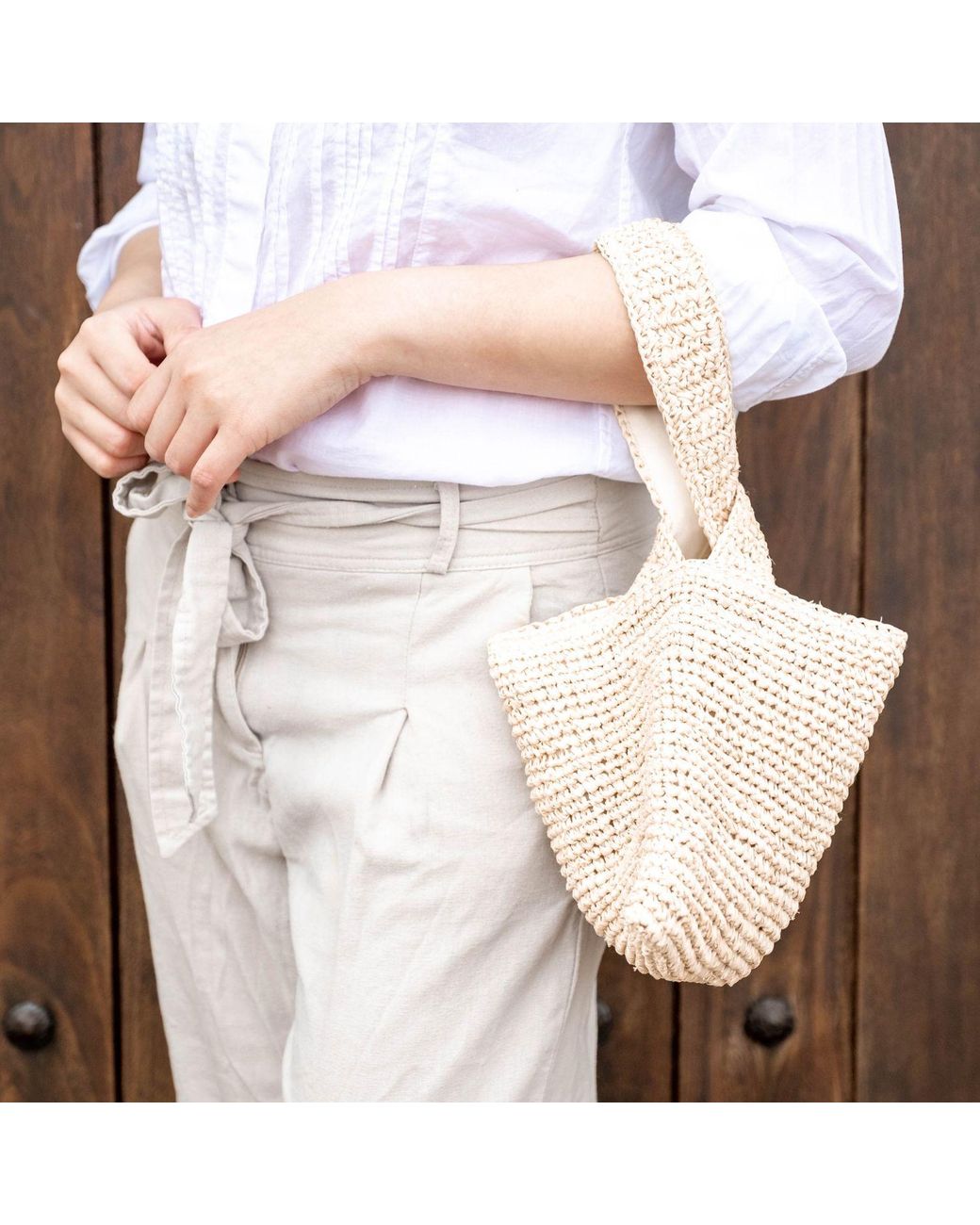LIKHÂ Pink Neutrals Dusty Rose Crochet Knot Bag
