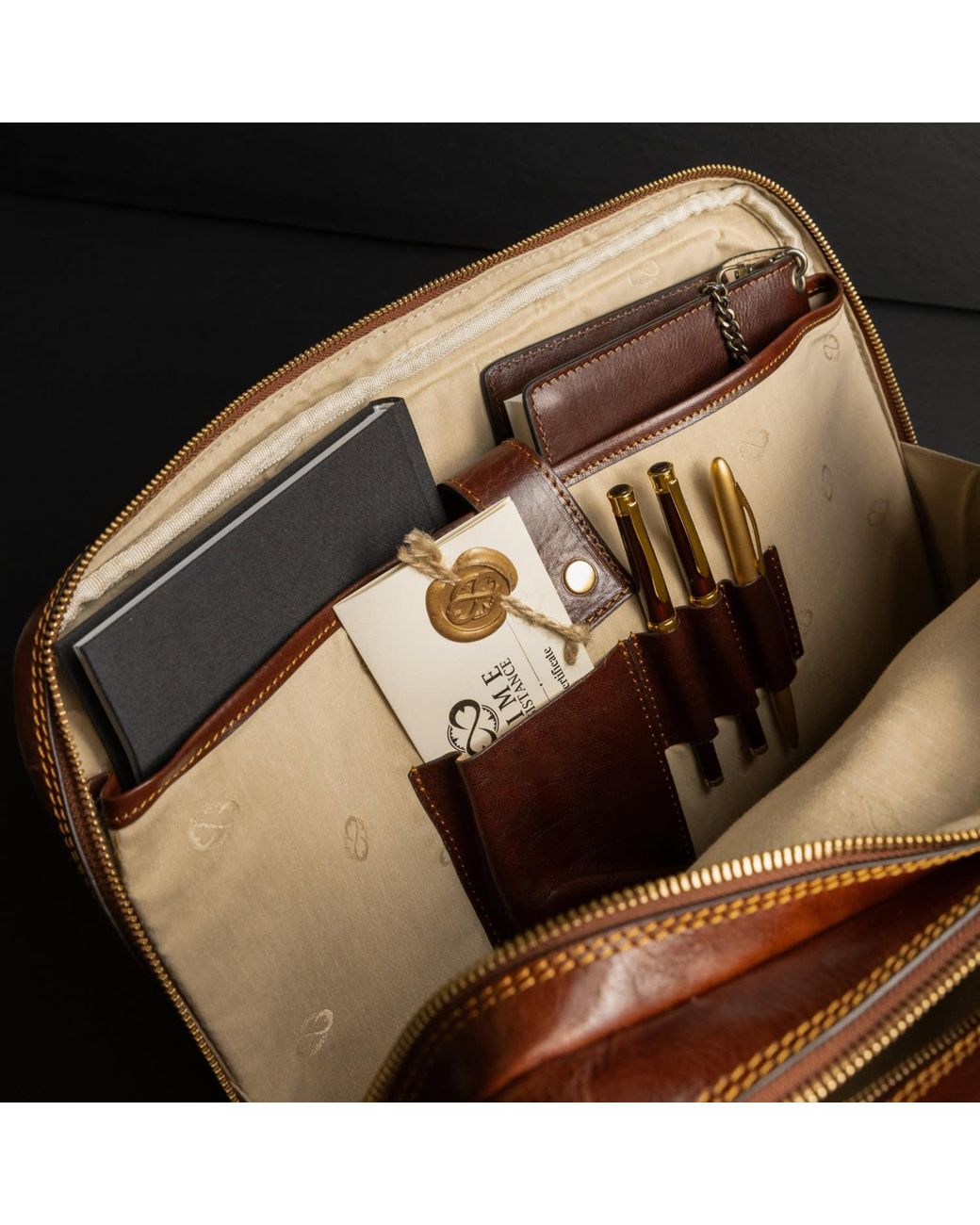 Time Resistance Brown Leather Convertible Briefcase Backpack for men