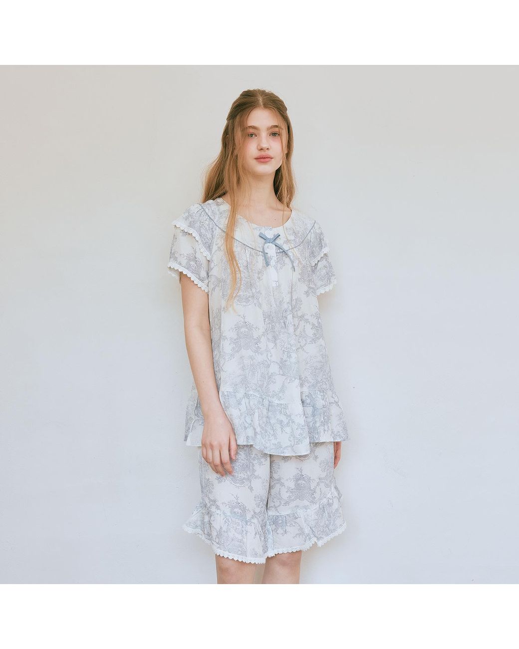 Luna Luz Blue French Toile Korea Vegan Silk Bamboo Rayon Pyjama Set –