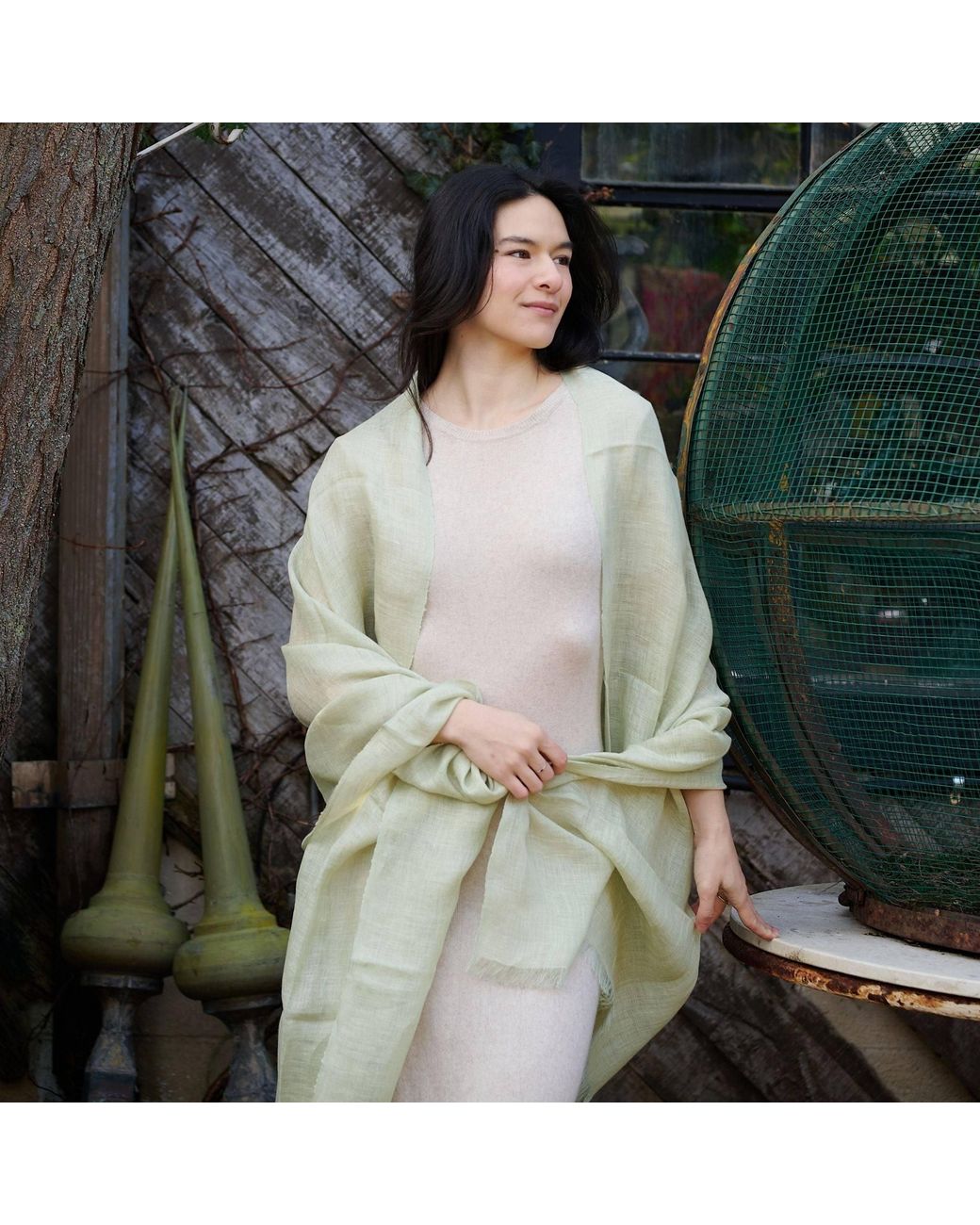 Variously Green Soya Pastel Lime Hand Woven Soft Linen Scarf