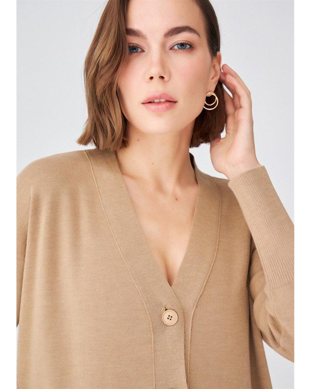 Peraluna Brown Nicola V-Neck Long Knit Cardigan