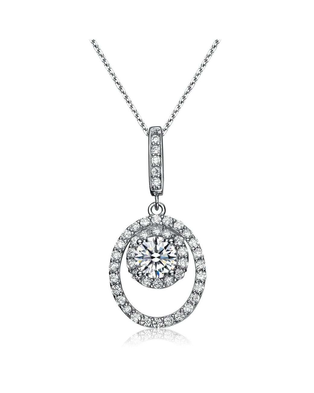 Genevive Jewelry Metallic Cz Sterling Plated Oval Drop Pendant