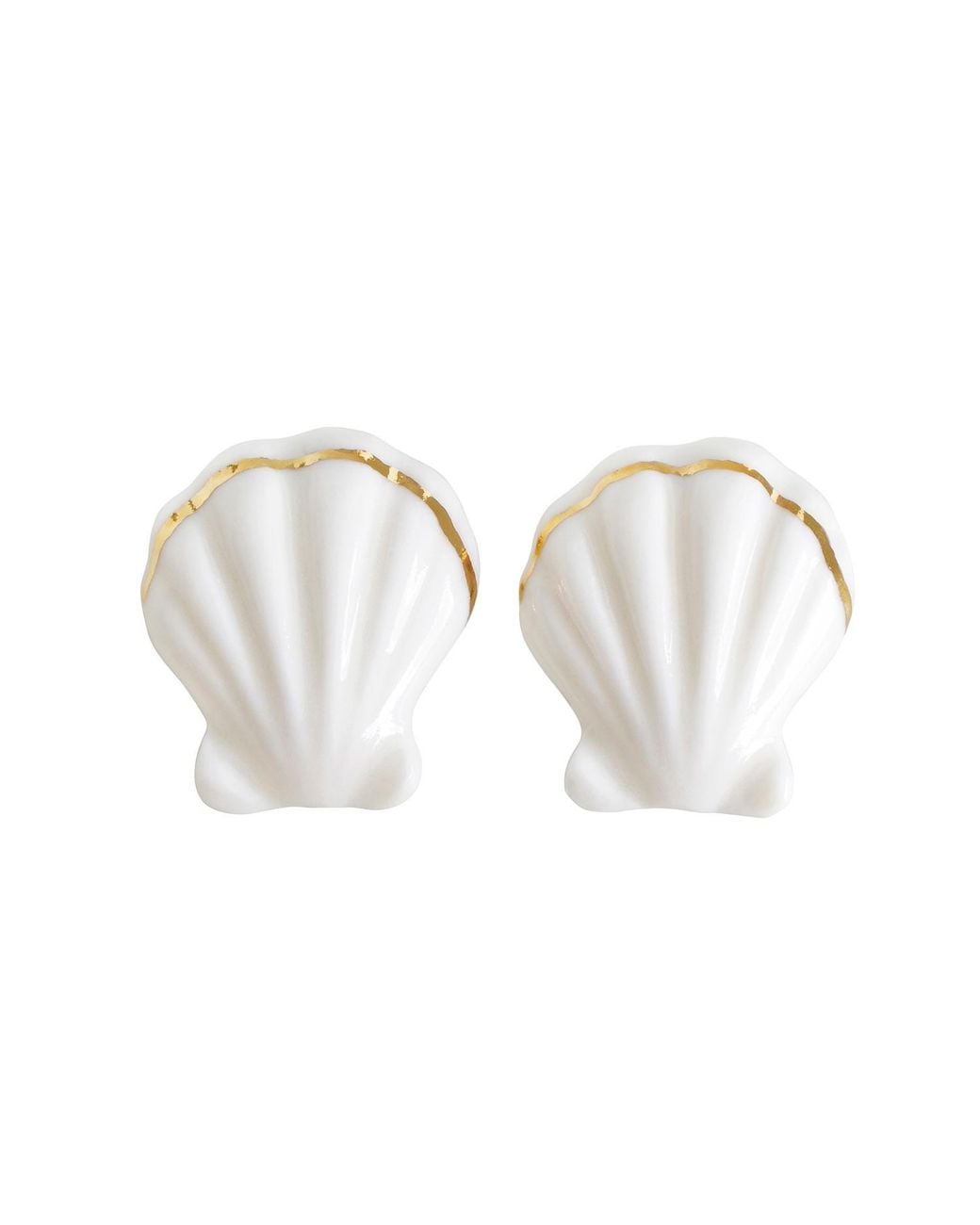 POPORCELAIN White Porcelain Clam Shell Statement Stud Earrings