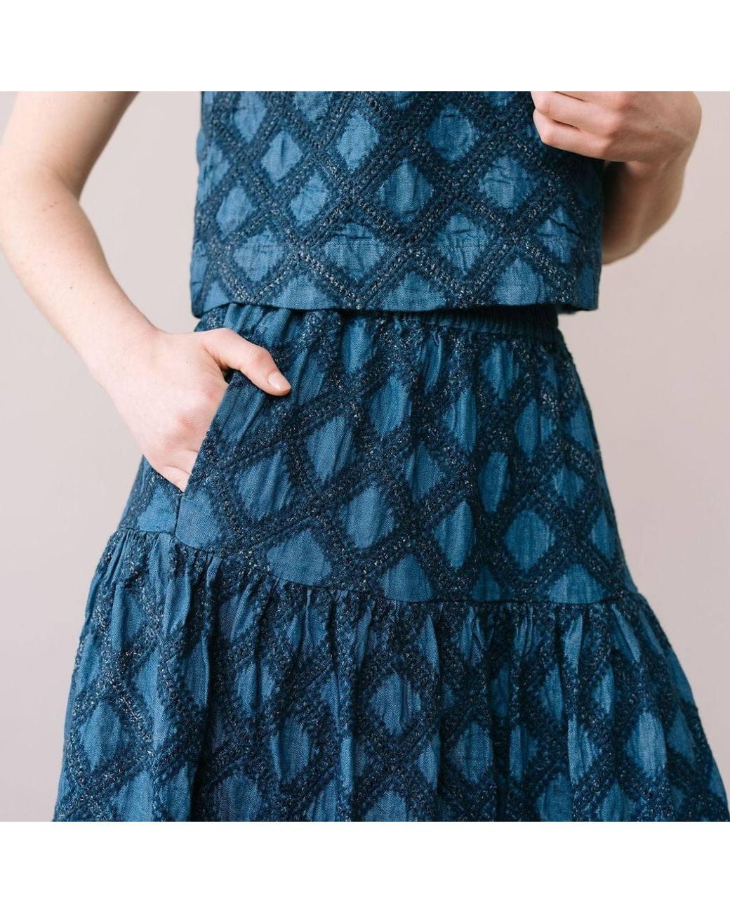 SUNSHINE TIENDA Blue Denim Eyelet Colette Skirt