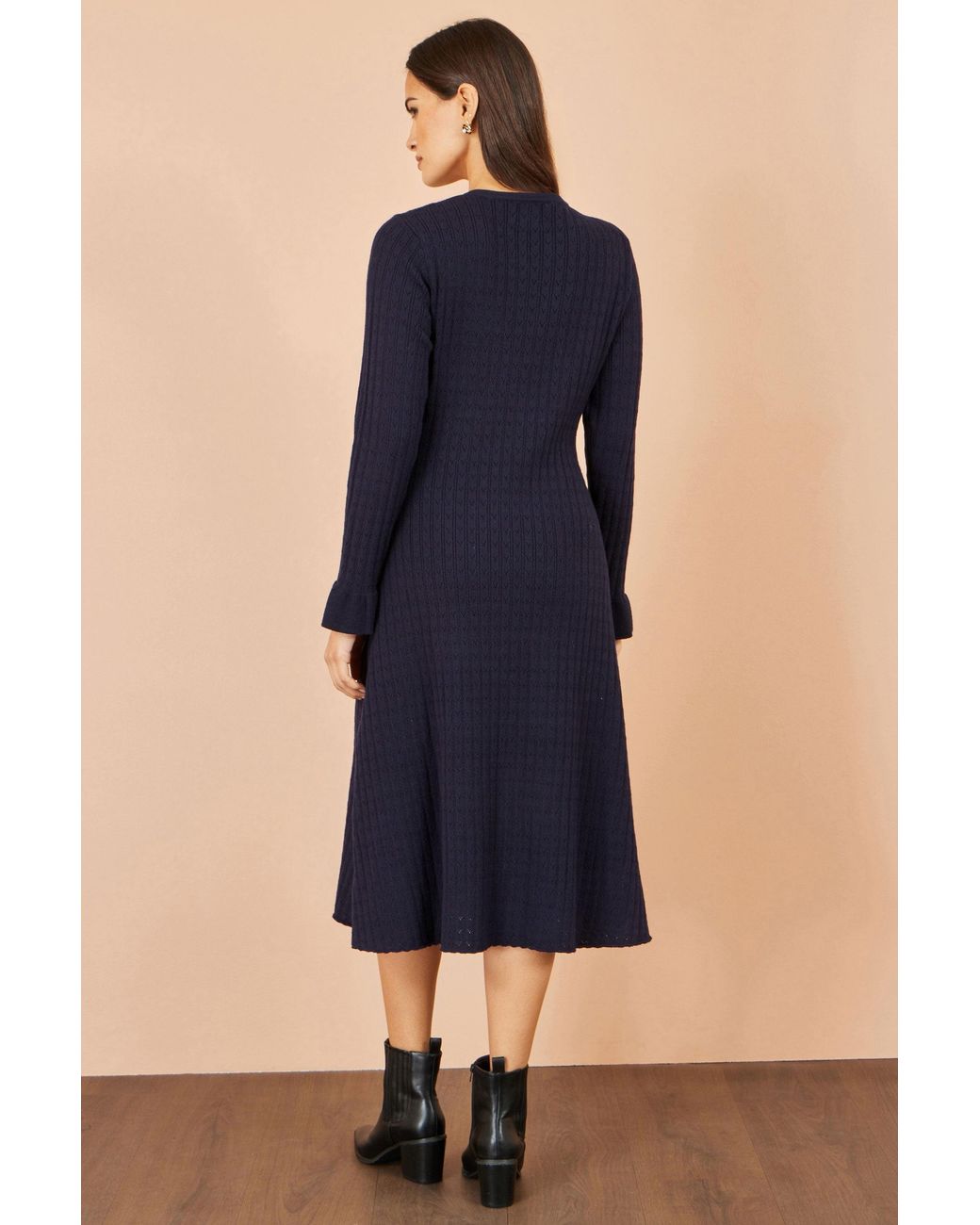 Yumi' Blue Viscose Knitted Midi Dress With Buttons