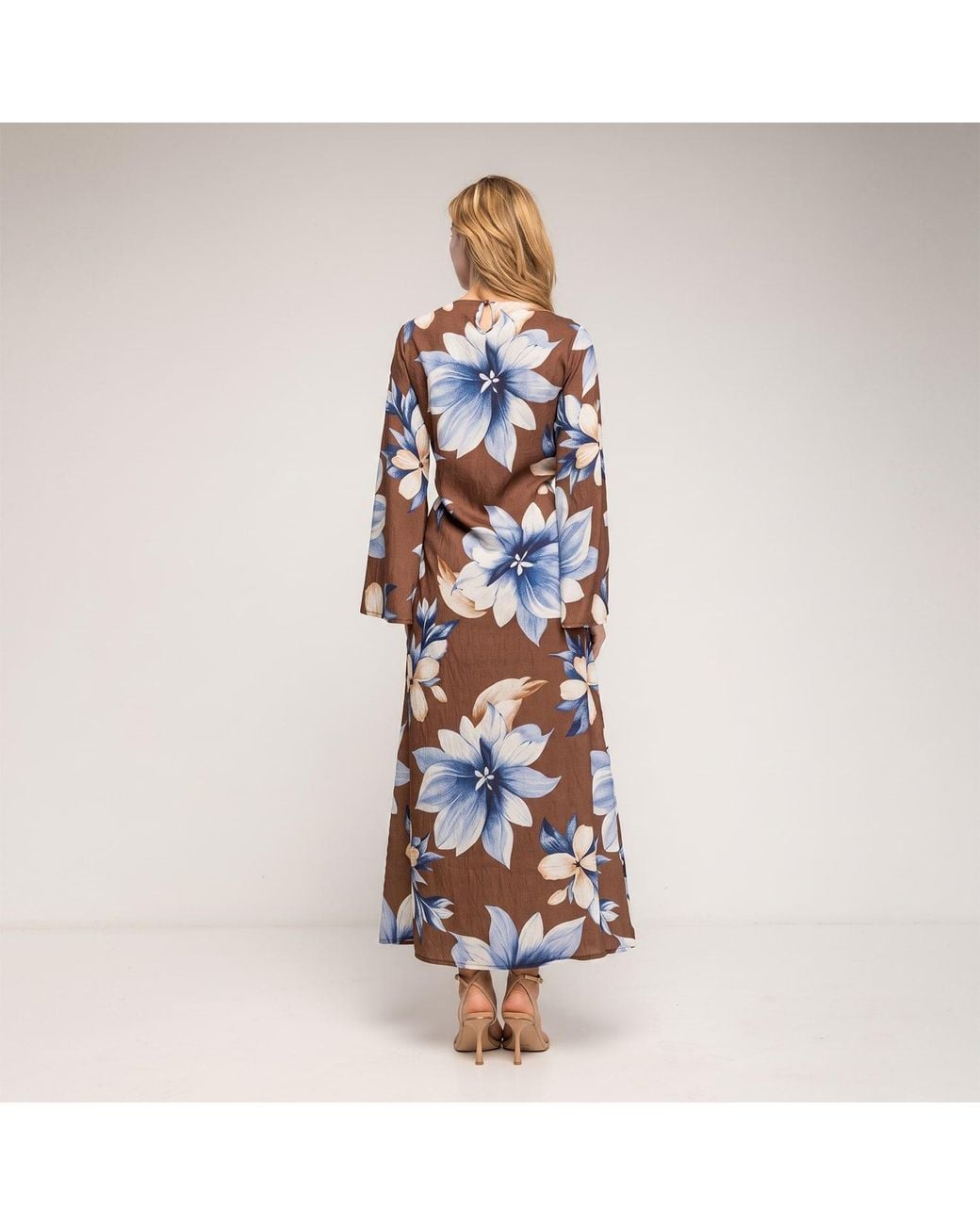 Tantra Spain Sl Blue Long Floral Dress With Round Neckline