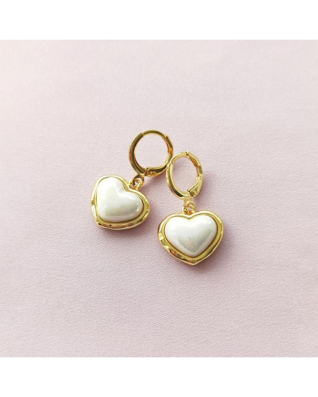 POPORCELAIN Metallic Porcelain Pearly Heart Drop Earrings
