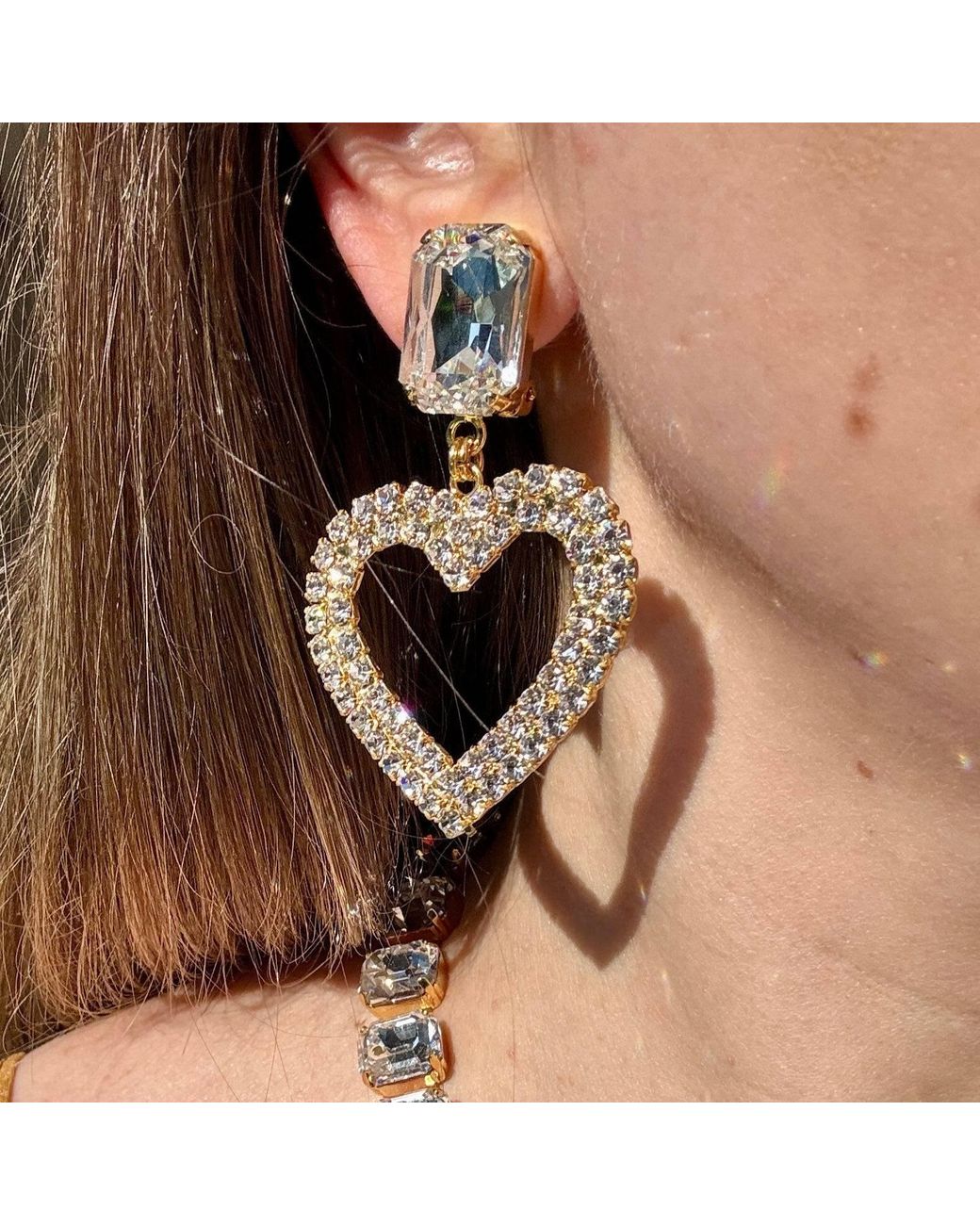 Laura Gray Brown Diamond Crystal Heart Earrings
