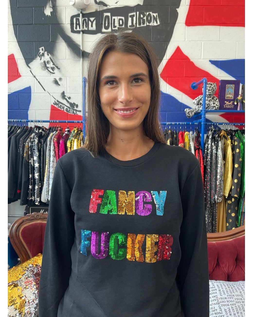 Any Old Iron Gray Fancy Fucker Sequin Sweatshirt