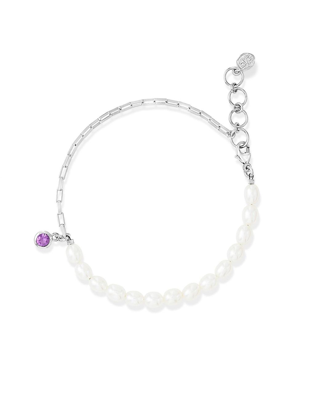 Dower & Hall White Luna Pearl & Amethyst Charm Bracelet