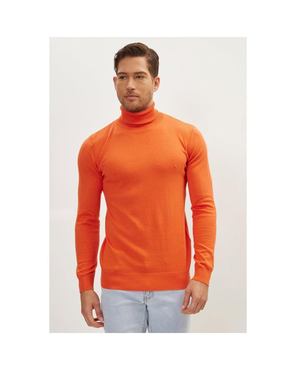 Ron Tomson Orange Roll Neck Knit Sweater for men