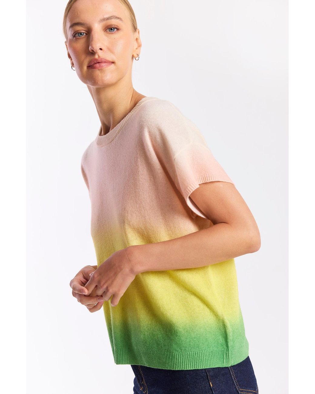 Brodie Cashmere Green Bali Print Cashmere Tee