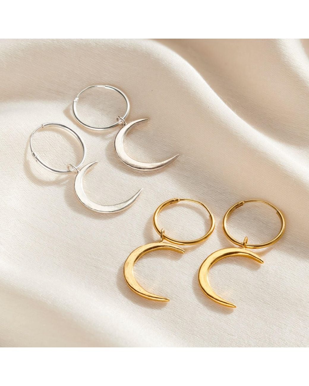 Posh Totty Designs Metallic Sterling Crescent Moon Charm Hoop Earrings