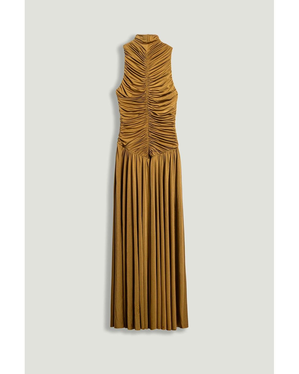 Nocturne Metallic Ruched High-Neck Maxi Dress
