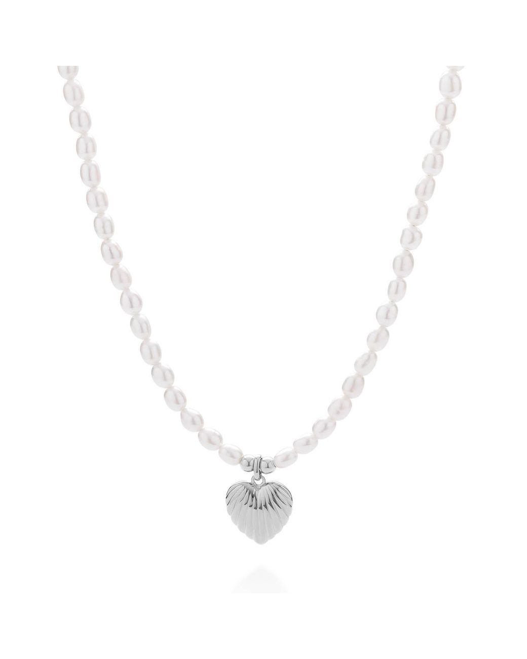 Nellou Jewellery Metallic Scallop Heart Pearl Necklace Sterling