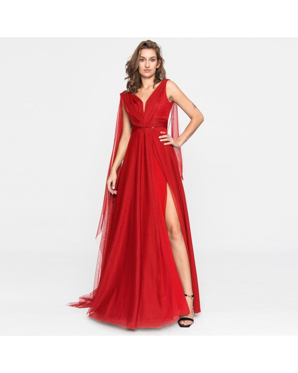 Angelika Jozefczyk Red Terracotta Tulle Evening Gown