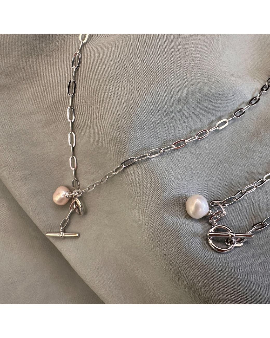 Clemence Wren Metallic T-Bar Paperclip Freshwater Pearl Necklace