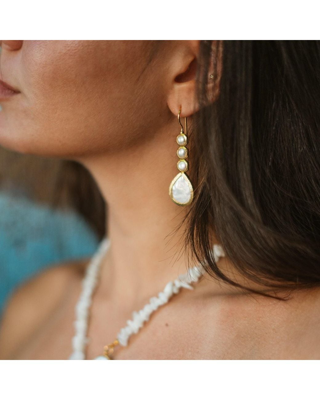 Ebru Jewelry Metallic Cleopatra Pearl Cascade Drop Earrings